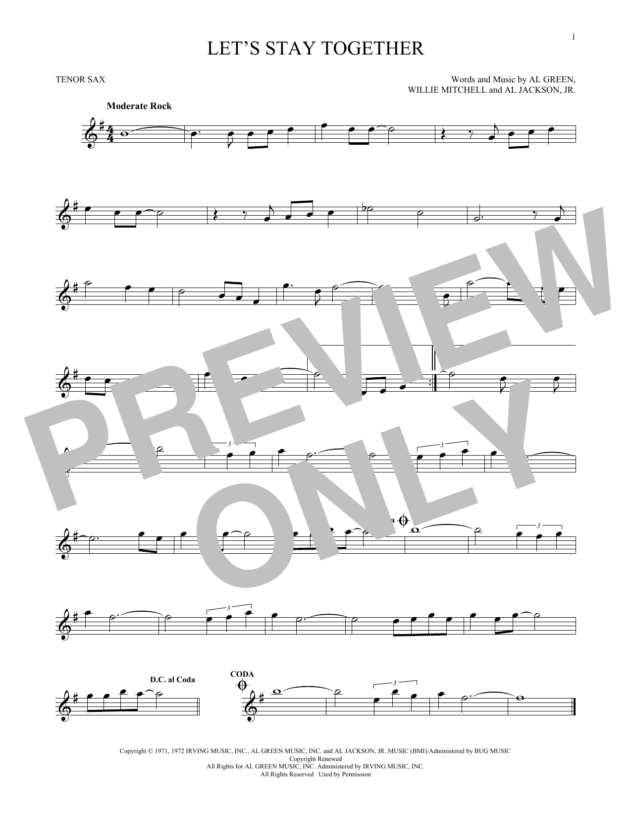 Tina Turner Let's Stay Together sheet music notes and chords. Download Printable PDF.