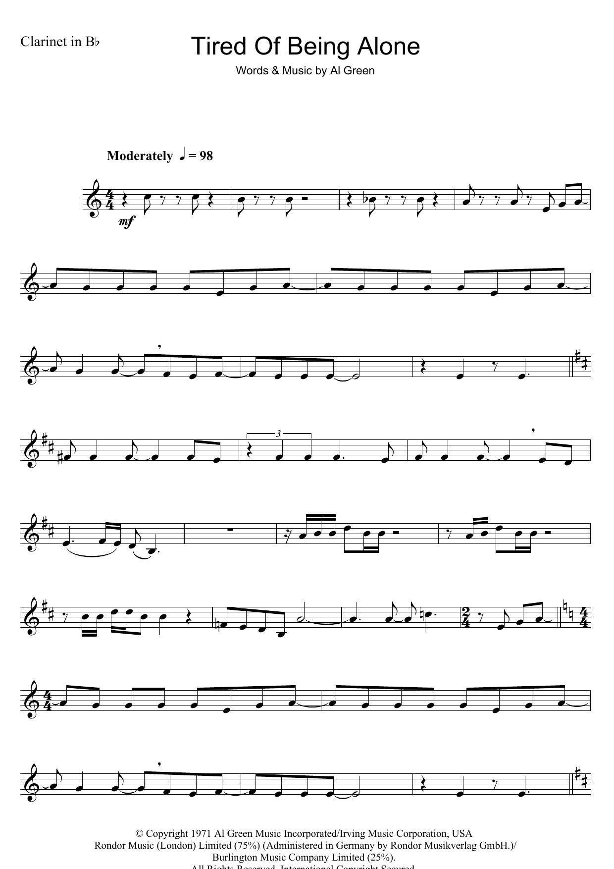 Al Green Tired Of Being Alone sheet music notes and chords. Download Printable PDF.