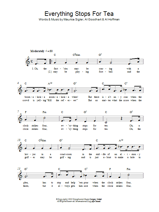 Learn to play Al Hoffman Everything Stops For Tea sheet music for Lead Sheet / Fake Book in minutes. Price: 5.9900$ Al Hoffman Everything Stops For Tea sheet music notes and chords arranged for Lead Sheet / Fake Book