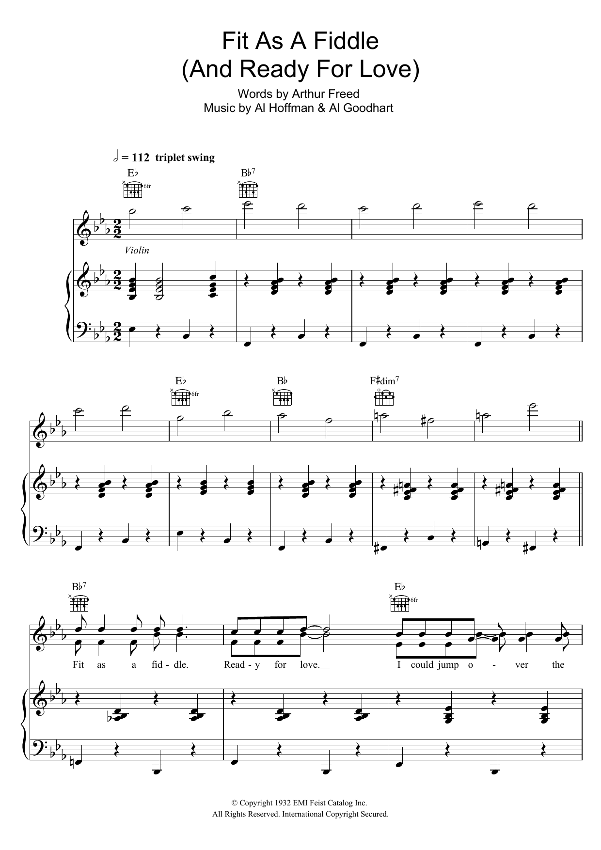 Learn to play Al Hoffman Fit As A Fiddle (from 'Singin' In The Rain') sheet music for Piano, Vocal & Guitar Chords in minutes. Price: 7.8900$ Al Hoffman Fit As A Fiddle (from 'Singin' In The Rain') sheet music notes and chords arranged for Piano, Vocal & Guitar Chords