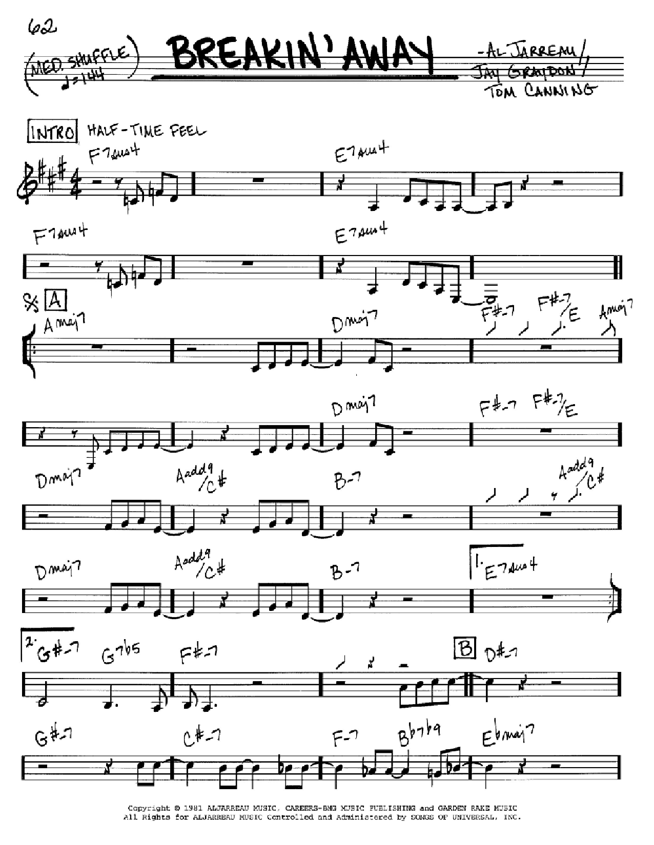 Al Jarreau Breakin' Away sheet music notes and chords. Download Printable PDF.