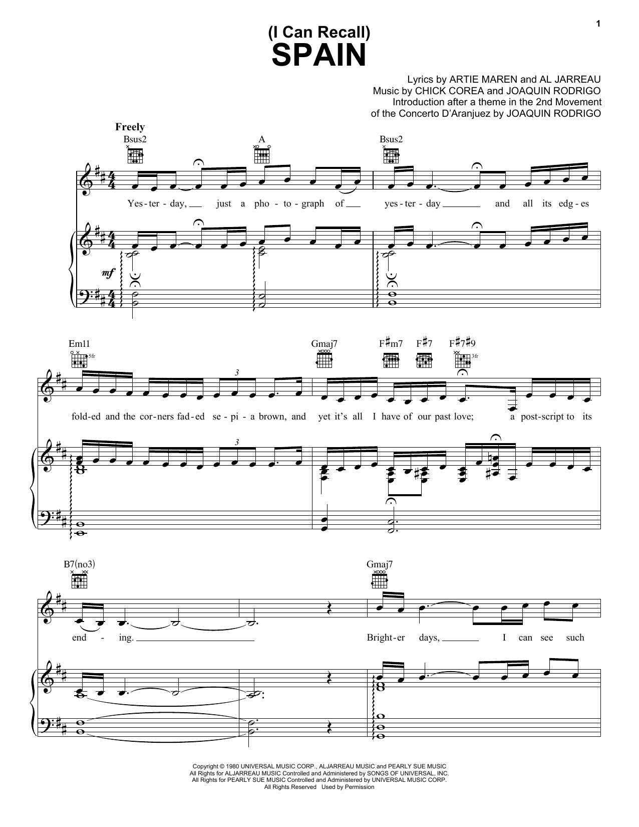 Al Jarreau (I Can Recall) Spain sheet music notes and chords. Download Printable PDF.