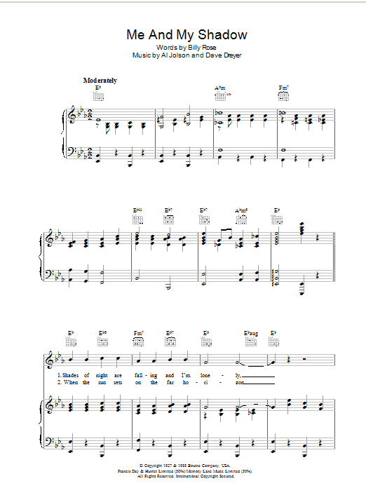 Al Jolson Me And My Shadow sheet music notes and chords arranged for Piano, Vocal & Guitar Chords
