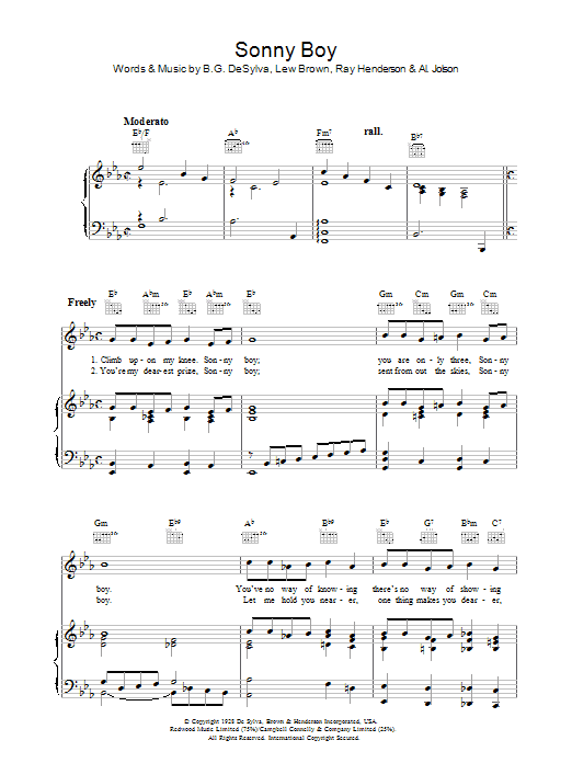 Al Jolson Sonny Boy sheet music notes and chords arranged for Real Book – Melody & Chords