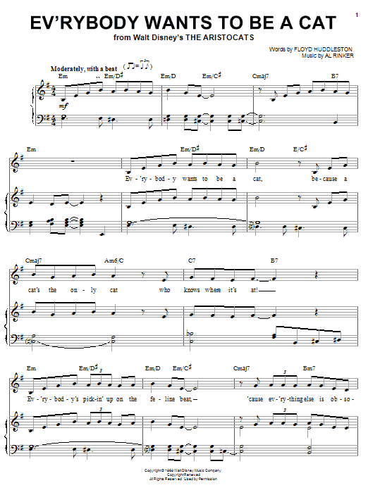 Al Rinker Ev'rybody Wants To Be A Cat (from Walt Disney's The Aristocats) sheet music notes and chords. Download Printable PDF.