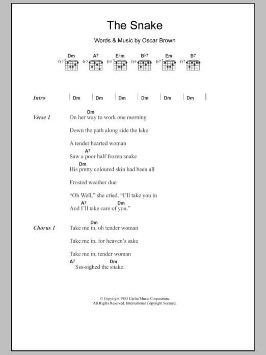 Al Wilson The Snake sheet music notes and chords. Download Printable PDF.