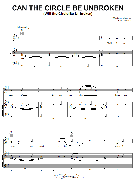Learn to play Alabama Can The Circle Be Unbroken (Will The Circle Be Unbroken) sheet music for Piano, Vocal & Guitar Chords (Right-Hand Melody) in minutes. Price: 7.8900$ Alabama Can The Circle Be Unbroken (Will The Circle Be Unbroken) sheet music notes and chords arranged for Piano, Vocal & Guitar Chords (Right-Hand Melody)