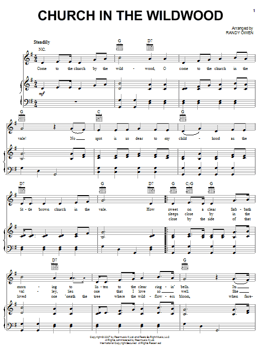 Learn to play Alabama Church In The Wildwood sheet music for Piano, Vocal & Guitar Chords (Right-Hand Melody) in minutes. Price: 7.8900$ Alabama Church In The Wildwood sheet music notes and chords arranged for Piano, Vocal & Guitar Chords (Right-Hand Melody)