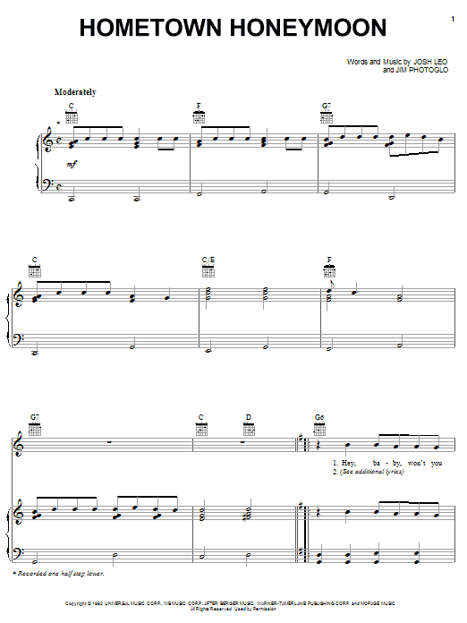 Learn to play Alabama Hometown Honeymoon sheet music for Piano, Vocal & Guitar Chords (Right-Hand Melody) in minutes. Price: 7.8900$ Alabama Hometown Honeymoon sheet music notes and chords arranged for Piano, Vocal & Guitar Chords (Right-Hand Melody)