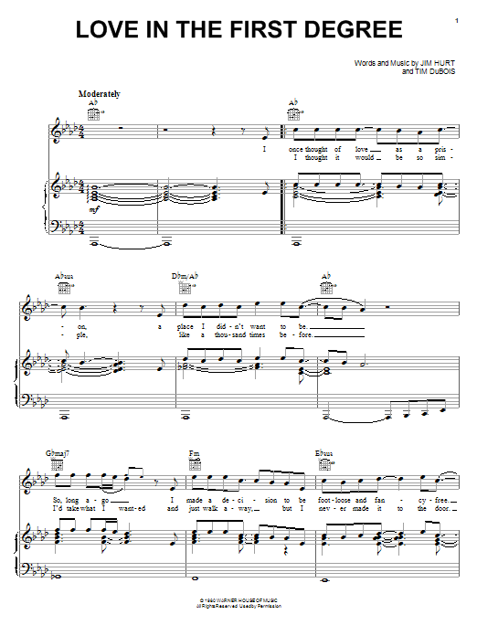 Alabama Love In The First Degree sheet music notes and chords arranged for Piano, Vocal & Guitar Chords (Right-Hand Melody)