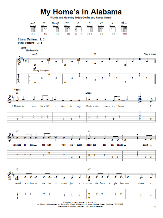 Alabama My Home's In Alabama sheet music notes and chords. Download Printable PDF.