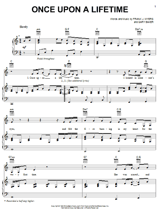 Alabama Once Upon A Lifetime sheet music notes and chords arranged for Piano, Vocal & Guitar Chords (Right-Hand Melody)