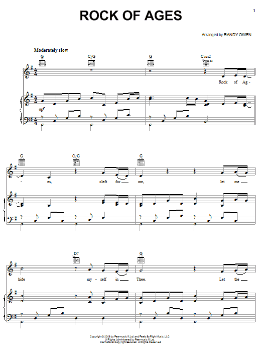 Learn to play Alabama Rock Of Ages sheet music for Piano, Vocal & Guitar Chords (Right-Hand Melody) in minutes. Price: 7.8900$ Alabama Rock Of Ages sheet music notes and chords arranged for Piano, Vocal & Guitar Chords (Right-Hand Melody)