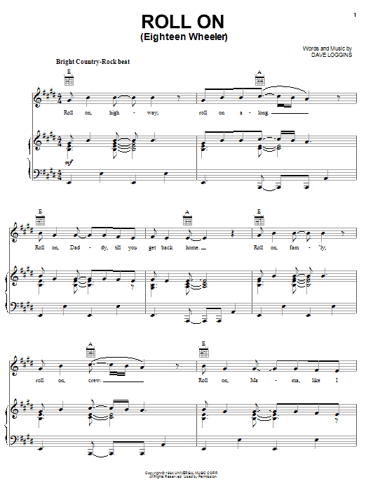 Alabama Roll On (Eighteen Wheeler) sheet music notes and chords arranged for Piano, Vocal & Guitar Chords (Right-Hand Melody)