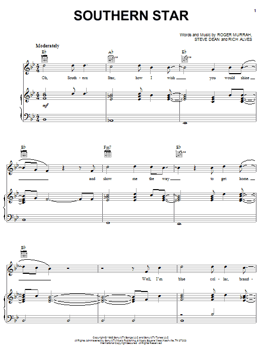 Alabama Southern Star sheet music notes and chords arranged for Piano, Vocal & Guitar Chords (Right-Hand Melody)