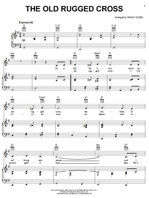 Learn to play Alabama The Old Rugged Cross sheet music for Piano, Vocal & Guitar Chords (Right-Hand Melody) in minutes. Price: 7.8900$ Alabama The Old Rugged Cross sheet music notes and chords arranged for Piano, Vocal & Guitar Chords (Right-Hand Melody)