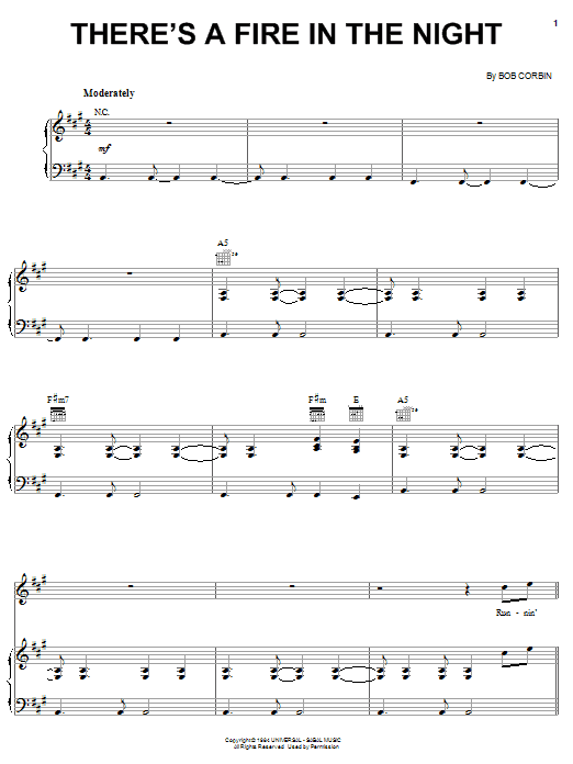 Alabama There's A Fire In The Night sheet music notes and chords arranged for Piano, Vocal & Guitar Chords (Right-Hand Melody)