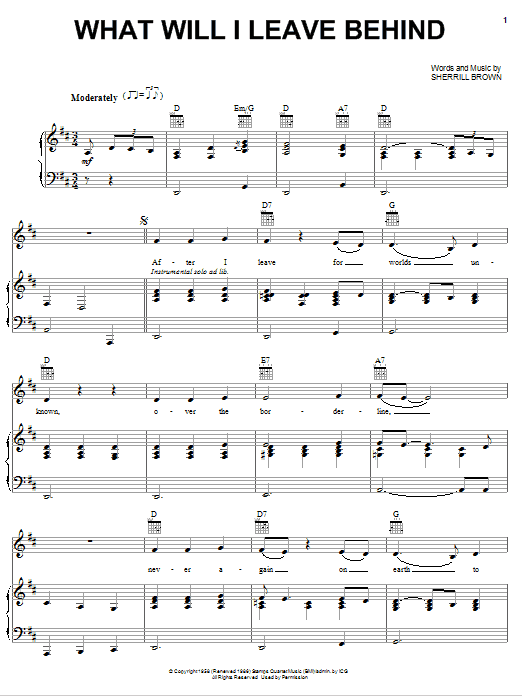 Alabama What Will I Leave Behind sheet music notes and chords arranged for Piano, Vocal & Guitar Chords (Right-Hand Melody)