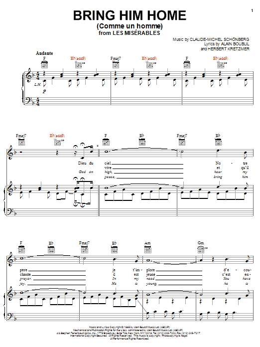 Alain Boublil Bring Him Home (Comme Un Homme) [French version] sheet music notes and chords. Download Printable PDF.