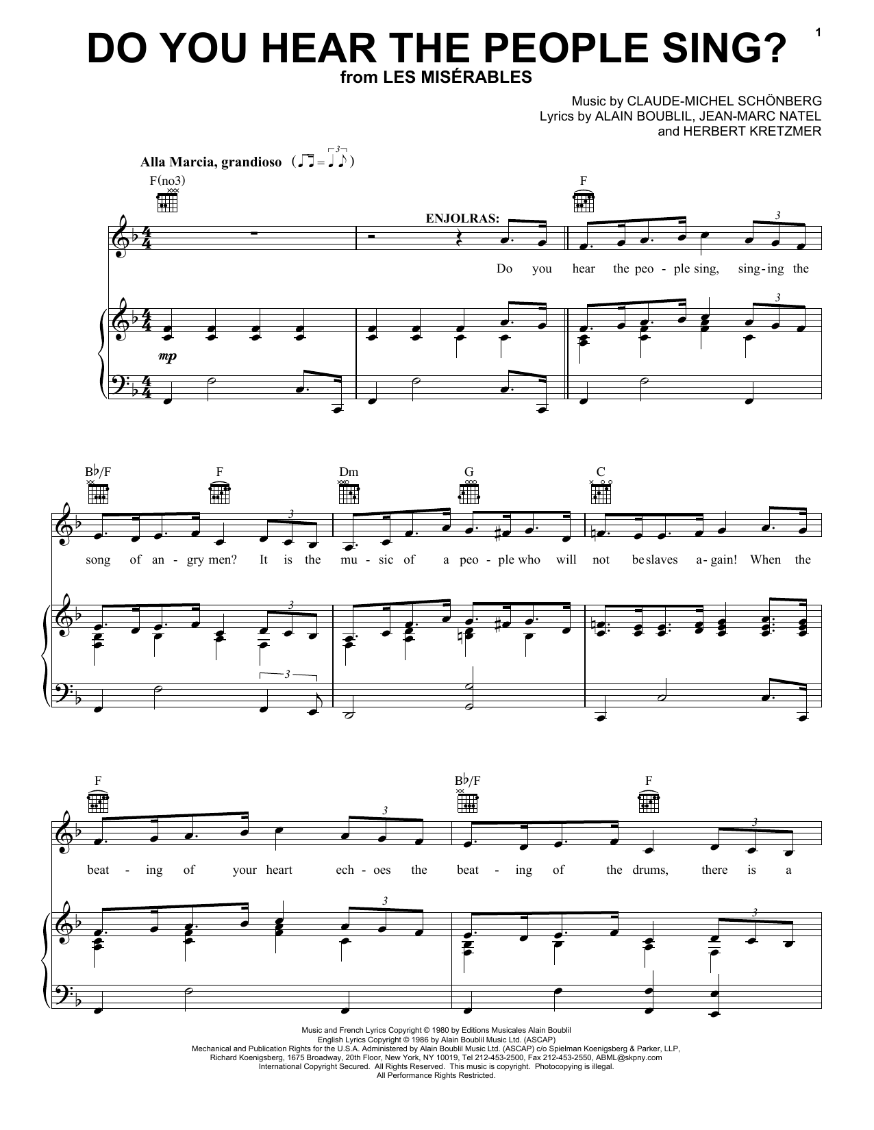 Boublil and Schonberg Do You Hear The People Sing? (from Les Miserables) sheet music notes and chords. Download Printable PDF.