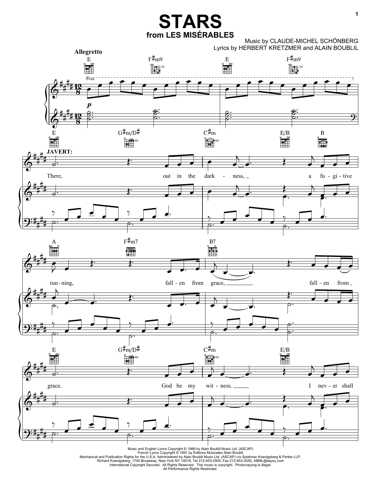 Alain Boublil Stars sheet music notes and chords. Download Printable PDF.