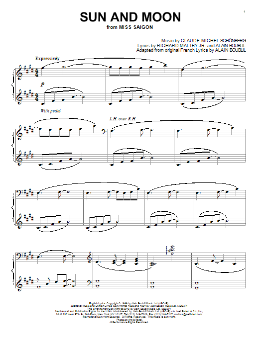 Learn to play Alain Boublil Sun And Moon sheet music for Piano Solo in minutes. Price: 7.8900$ Alain Boublil Sun And Moon sheet music notes and chords arranged for Piano Solo