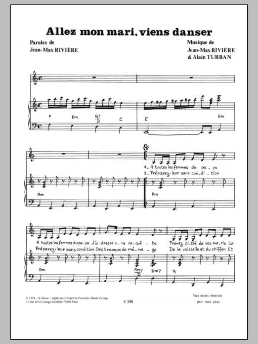 Alain Turban Allez Mon Mari Viens Danser sheet music notes and chords arranged for Piano & Vocal