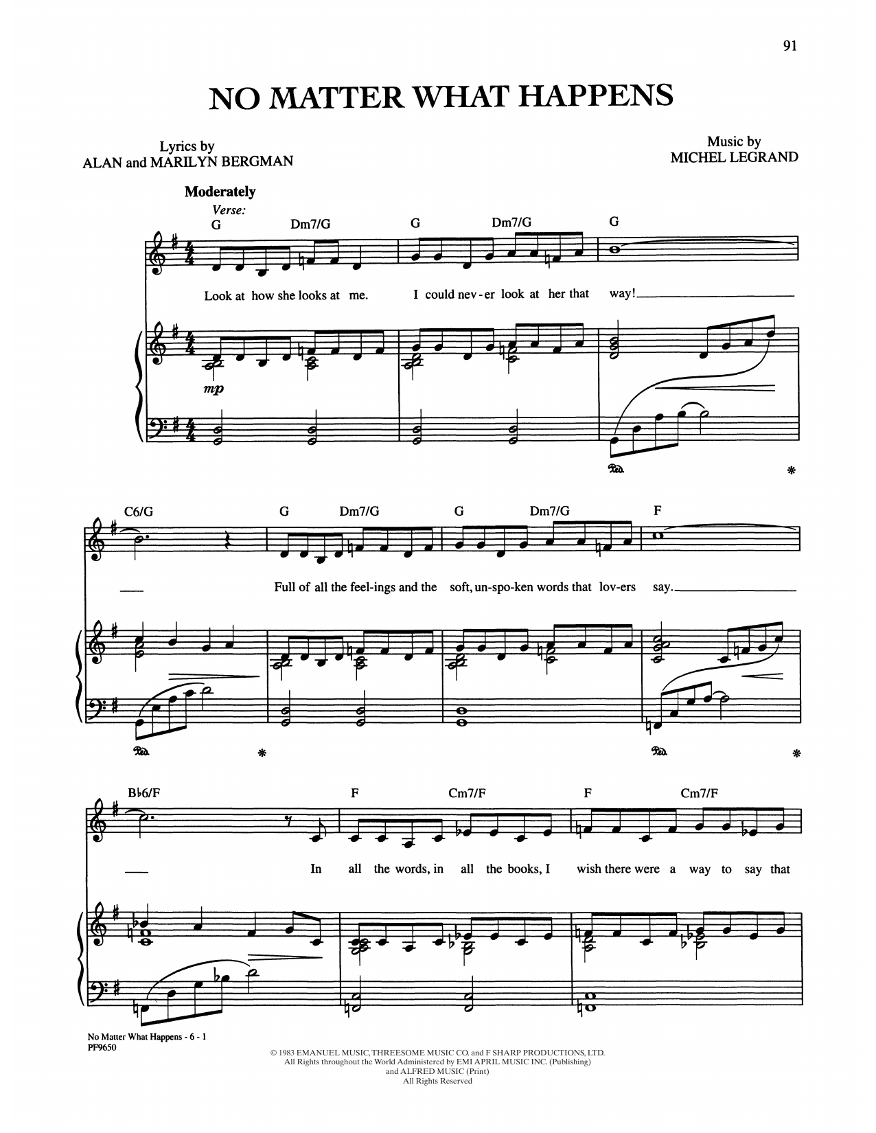 Alan and Marilyn Bergman and Michel Legrand No Matter What Happens sheet music notes and chords. Download Printable PDF.