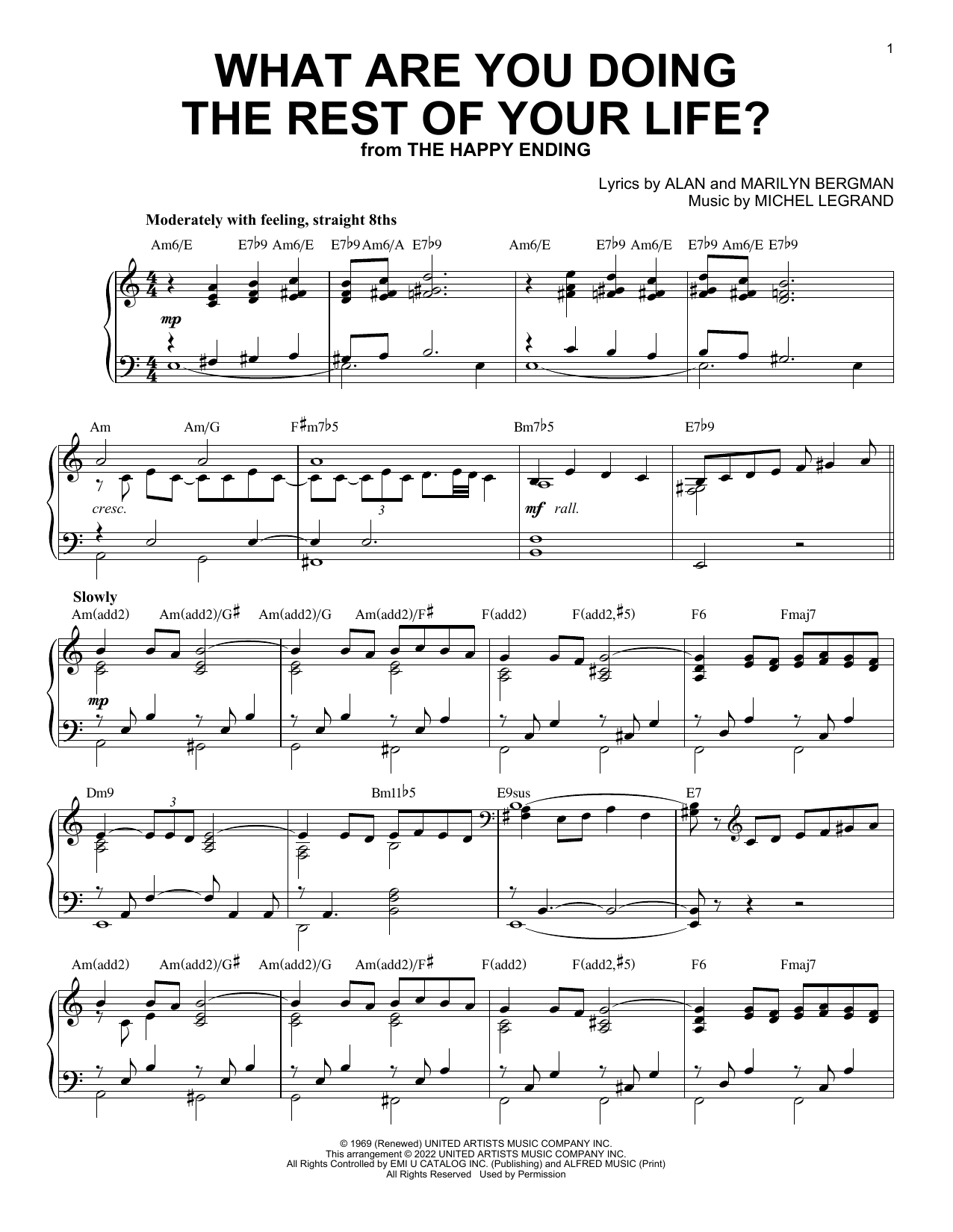 Alan and Marilyn Bergman and Michel Legrand What Are You Doing The Rest Of Your Life? [Jazz version] (arr. Brent Edstrom) sheet music notes and chords. Download Printable PDF.