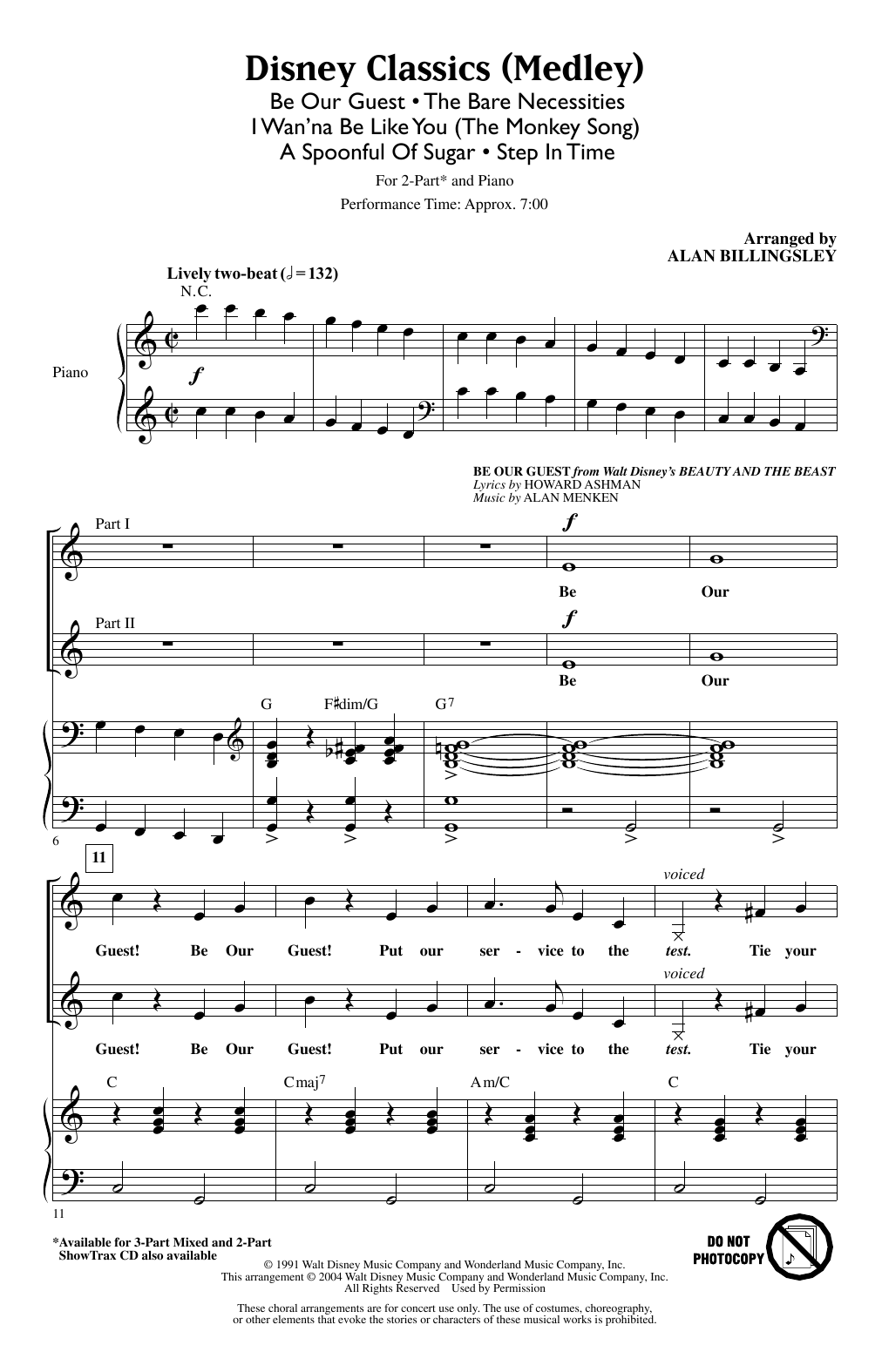 Alan Billingsley Disney Classics (Medley) sheet music notes and chords arranged for 2-Part Choir