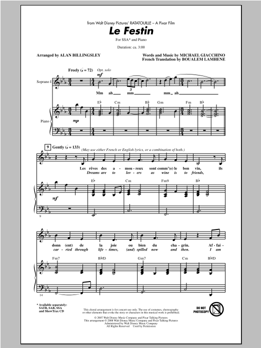 Camille Le Festin (from Ratatouille) (arr. Alan Billingsley) sheet music notes and chords arranged for SATB Choir