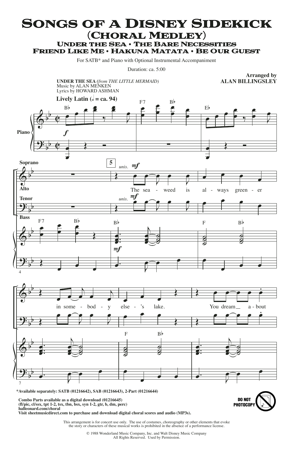 Alan Billingsley Songs Of A Disney Sidekick (Choral Medley) sheet music notes and chords. Download Printable PDF.