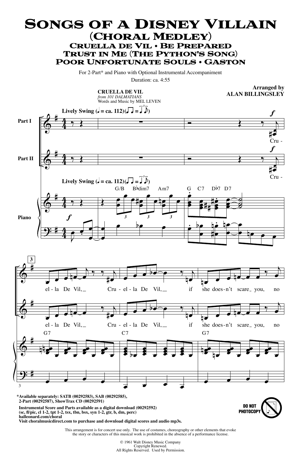 Alan Billingsley Songs Of A Disney Villain (Choral Medley) sheet music notes and chords. Download Printable PDF.