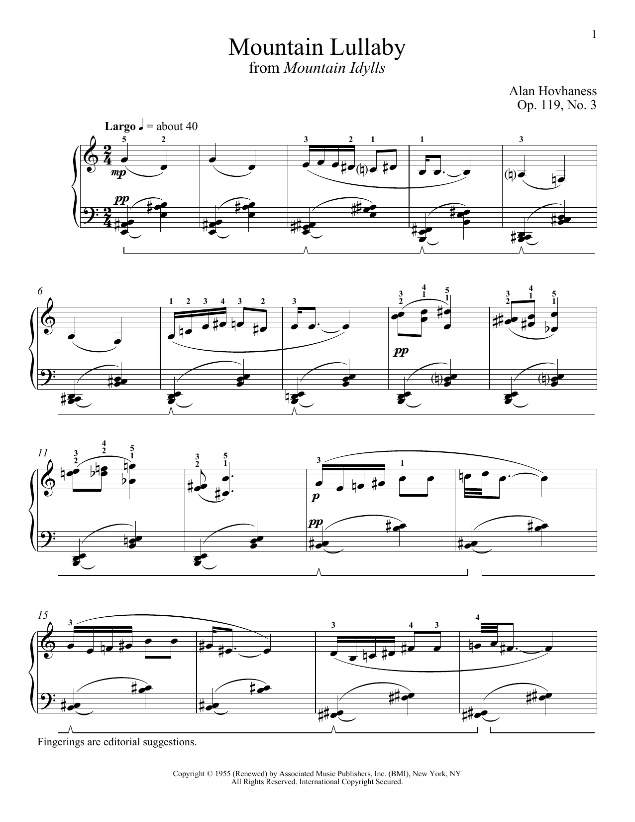 Learn to play Alan Hovhaness Mountain Lullaby sheet music for Piano Solo in minutes. Price: 7.8900$ Alan Hovhaness Mountain Lullaby sheet music notes and chords arranged for Piano Solo