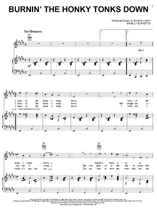 Alan Jackson Burnin' The Honky Tonks Down sheet music notes and chords arranged for Piano, Vocal & Guitar Chords (Right-Hand Melody)