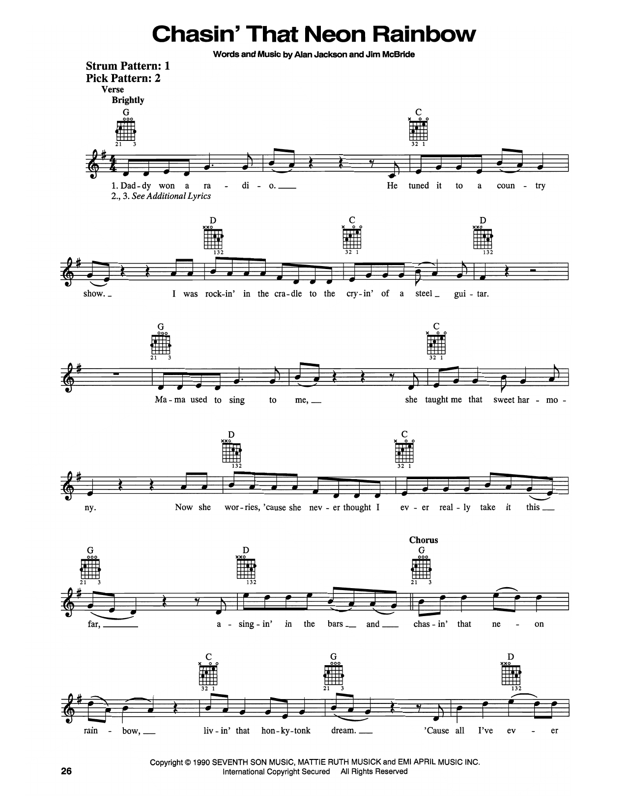 Alan Jackson Chasin' That Neon Rainbow sheet music notes and chords. Download Printable PDF.