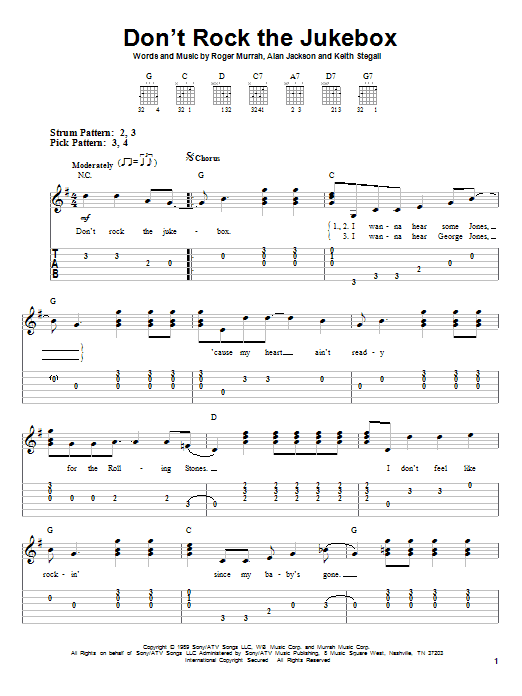 Alan Jackson Don't Rock The Jukebox sheet music notes and chords. Download Printable PDF.