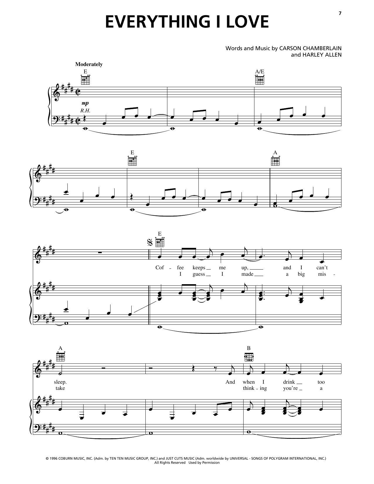 Learn to play Alan Jackson Everything I Love sheet music for Piano, Vocal & Guitar Chords (Right-Hand Melody) in minutes. Price: 7.8900$ Alan Jackson Everything I Love sheet music notes and chords arranged for Piano, Vocal & Guitar Chords (Right-Hand Melody)