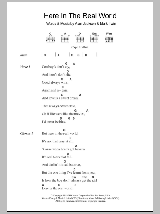 Alan Jackson Here In The Real World sheet music notes and chords. Download Printable PDF.