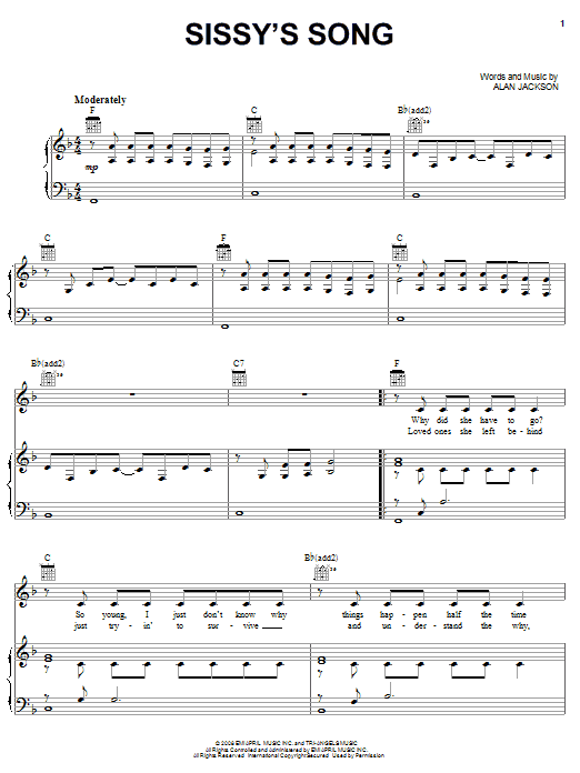 Alan Jackson Sissy's Song sheet music notes and chords. Download Printable PDF.