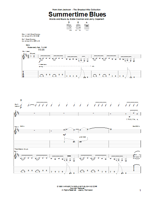Learn to play Alan Jackson Summertime Blues sheet music for Guitar Tab in minutes. Price: 7.8900$ Alan Jackson Summertime Blues sheet music notes and chords arranged for Guitar Tab
