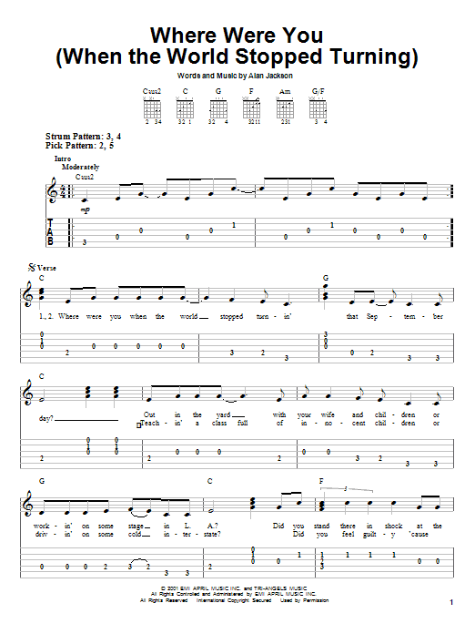 Alan Jackson Where Were You (When The World Stopped Turning) sheet music notes and chords. Download Printable PDF.