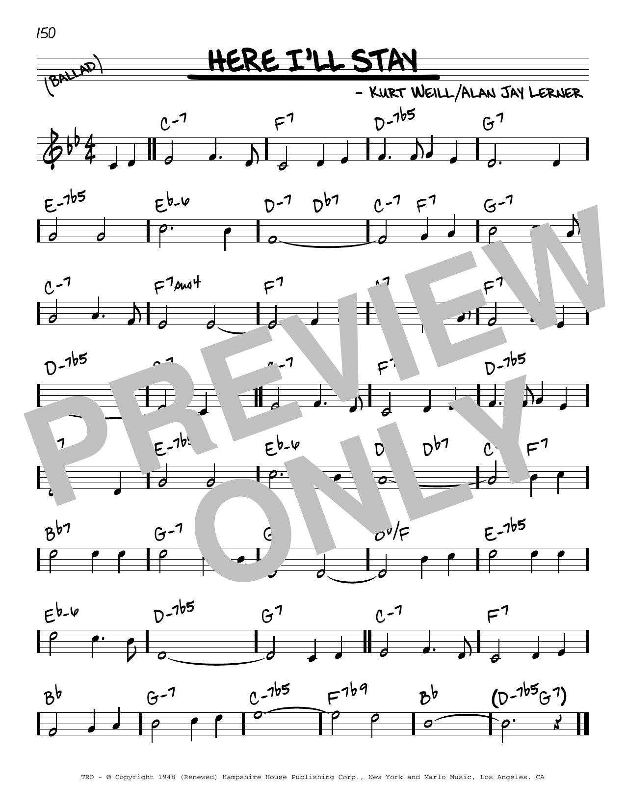 Alan Jay Lerner Here I'll Stay sheet music notes and chords arranged for Real Book – Melody & Chords