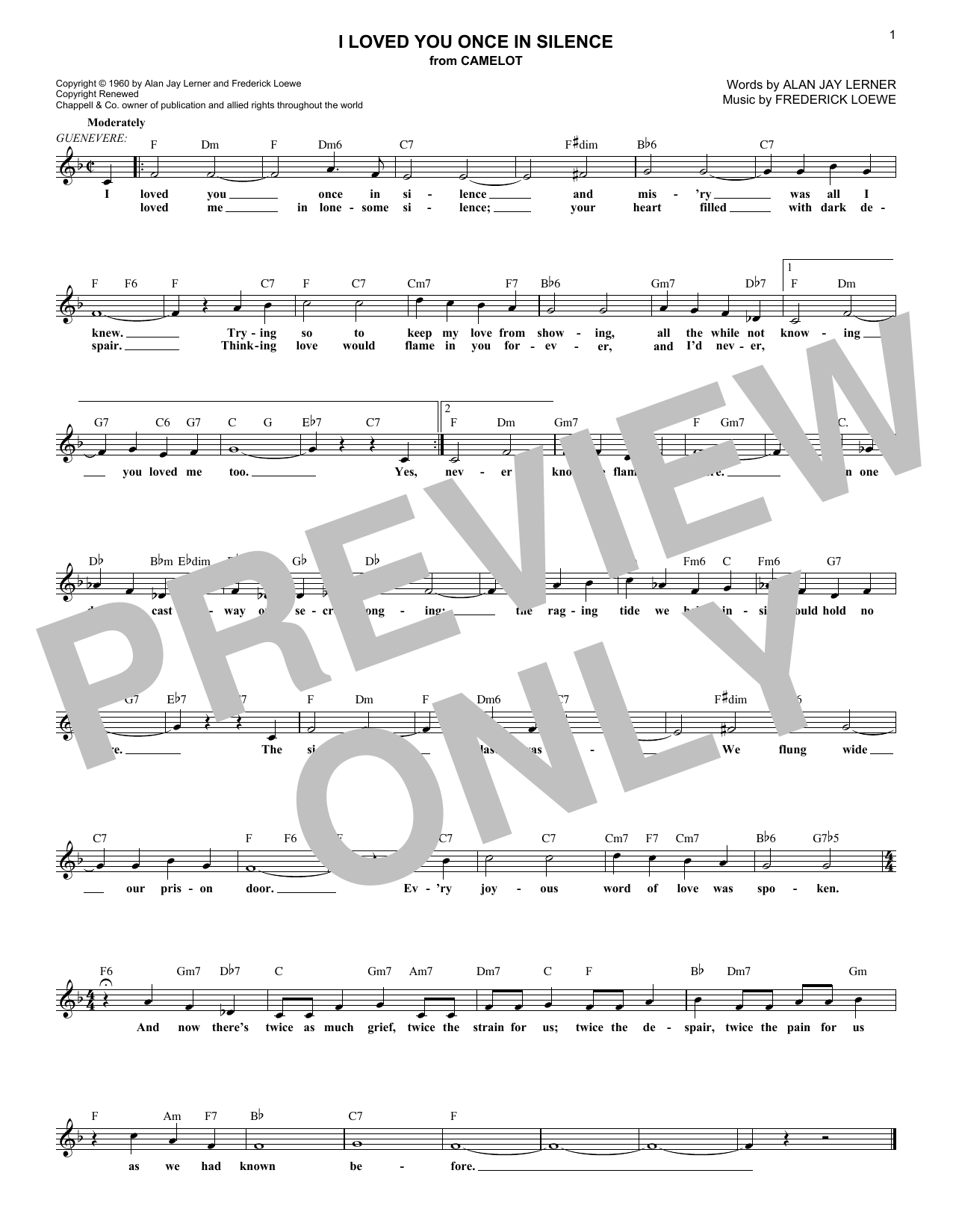 Alan Jay Lerner I Loved You Once In Silence sheet music notes and chords. Download Printable PDF.