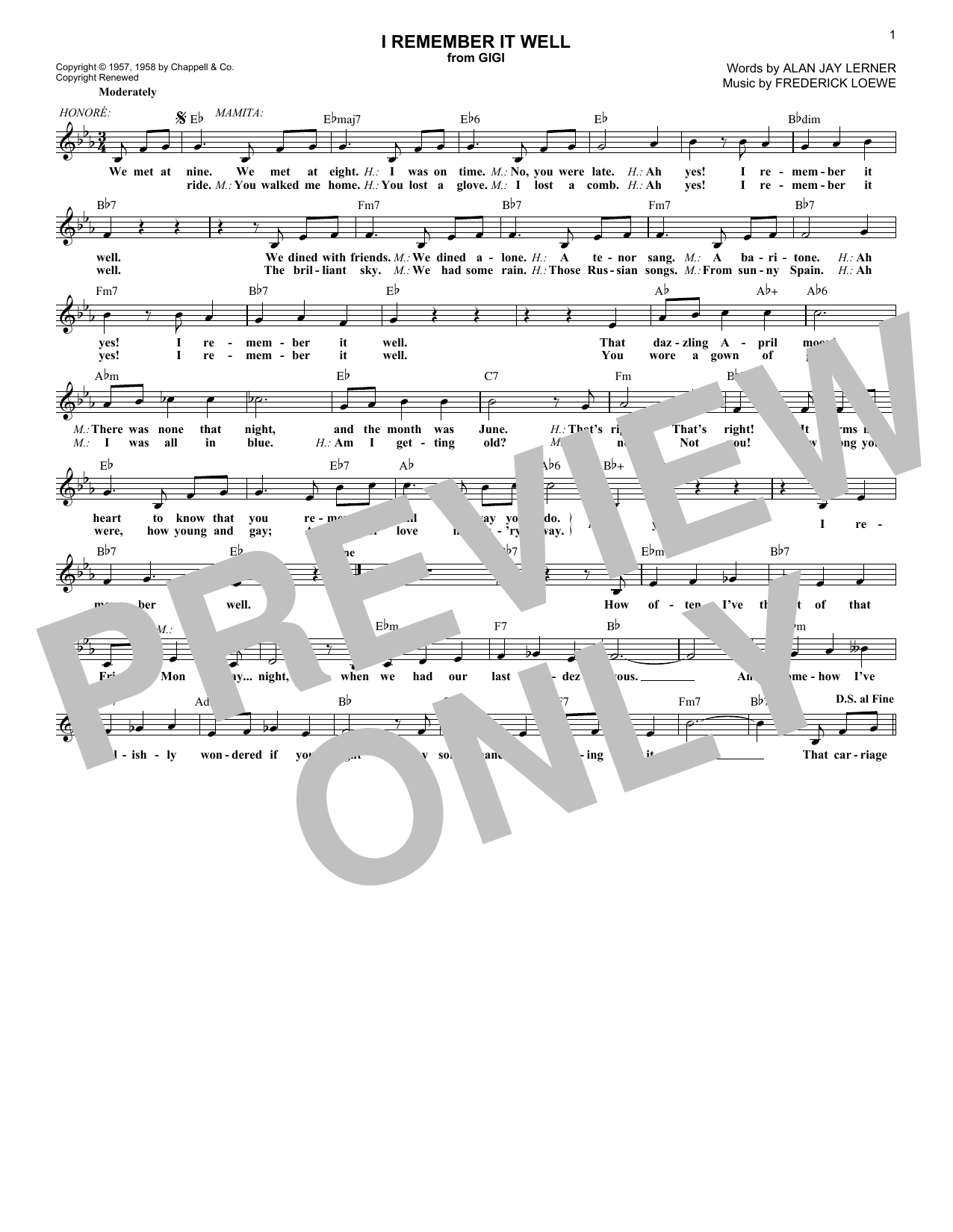 Alan Jay Lerner I Remember It Well sheet music notes and chords. Download Printable PDF.