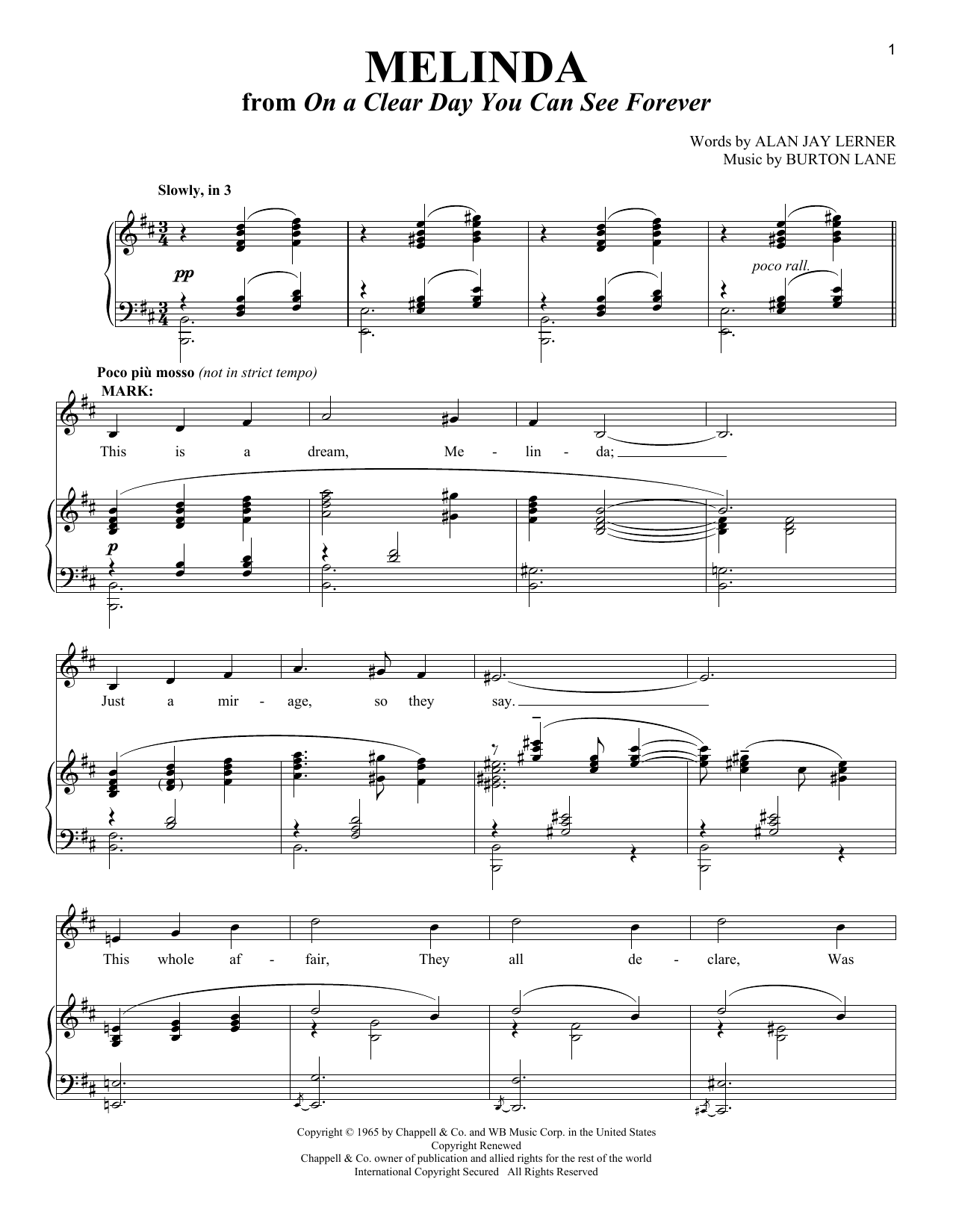 Alan Jay Lerner Melinda (from On a Clear Day You Can See Forever) sheet music notes and chords. Download Printable PDF.