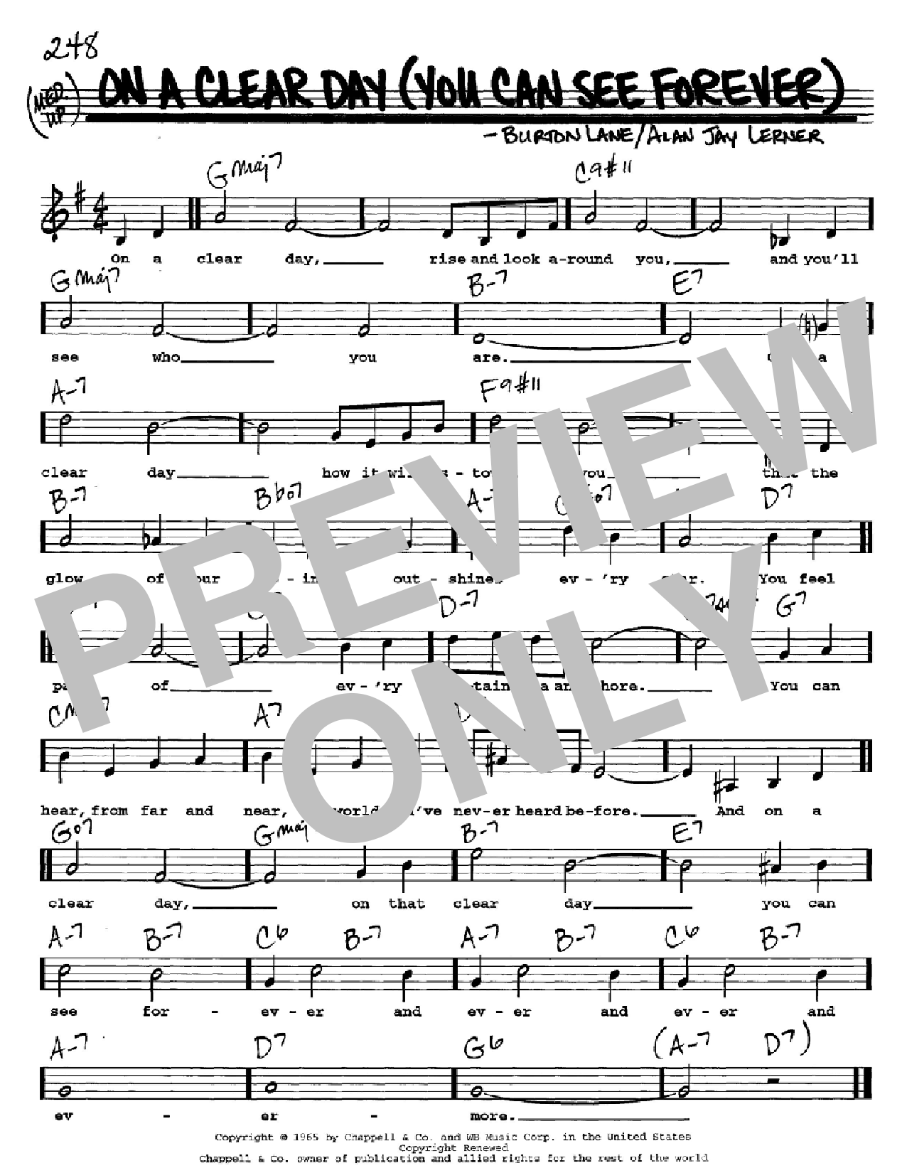 Alan Jay Lerner On A Clear Day (You Can See Forever) sheet music notes and chords. Download Printable PDF.