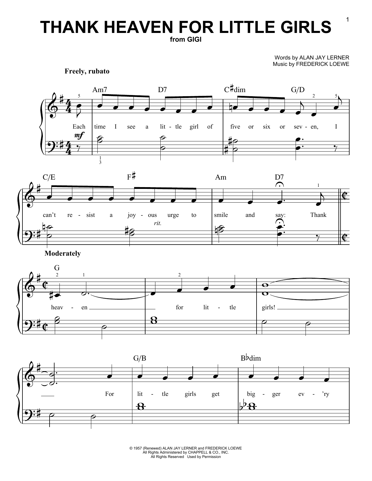 Lerner & Loewe Thank Heaven For Little Girls sheet music notes and chords. Download Printable PDF.