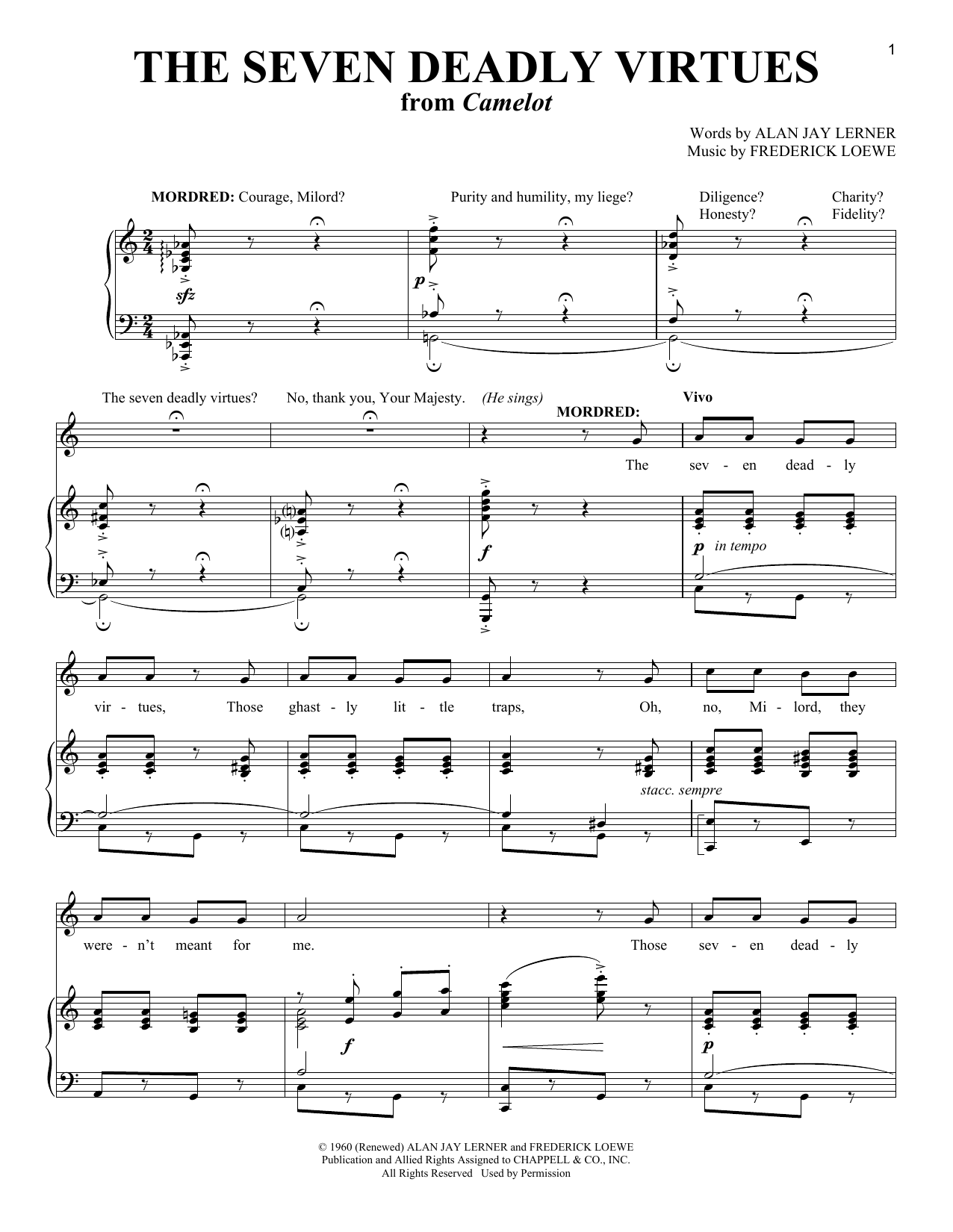 Alan Jay Lerner The Seven Deadly Virtues (from Camelot) sheet music notes and chords. Download Printable PDF.