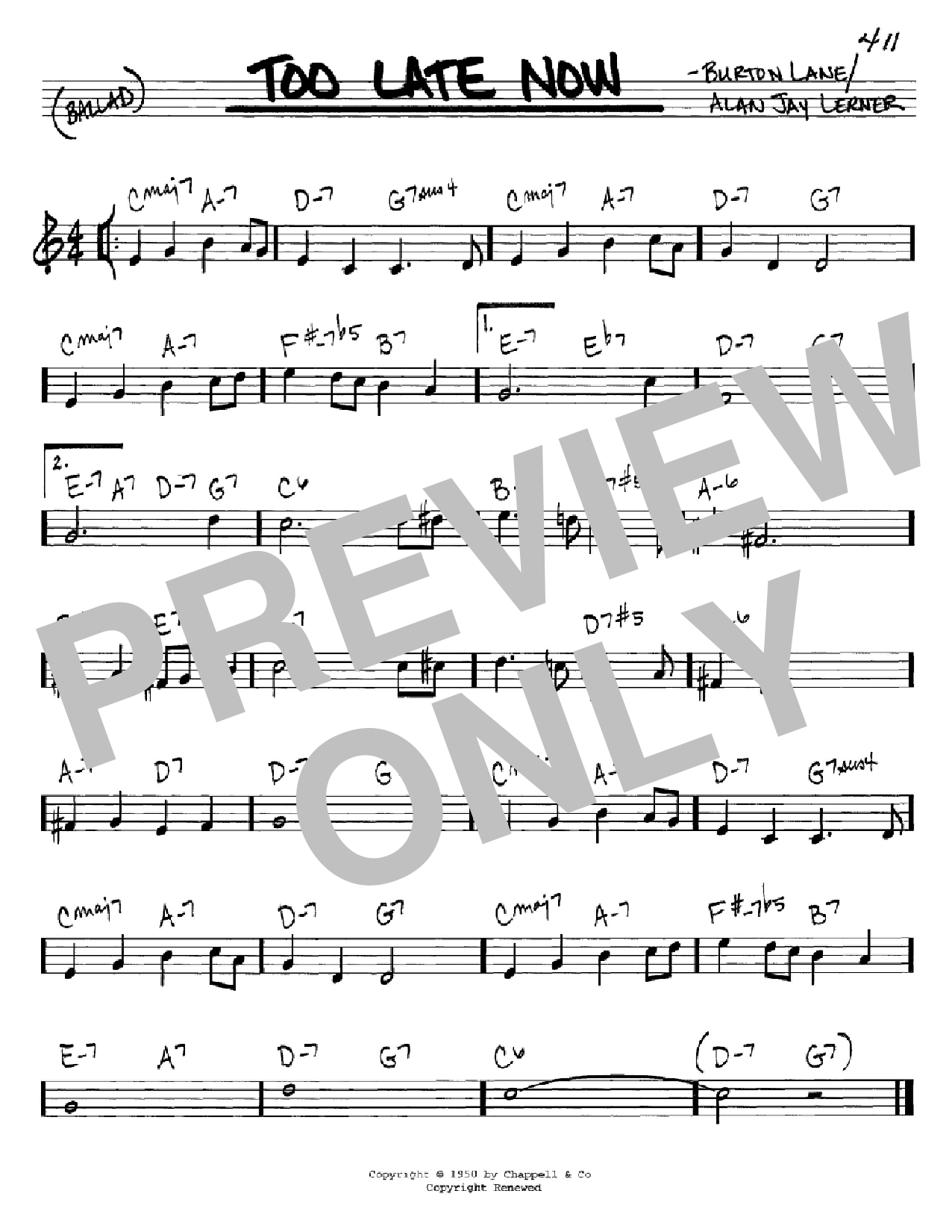 Alan Jay Lerner Too Late Now sheet music notes and chords. Download Printable PDF.